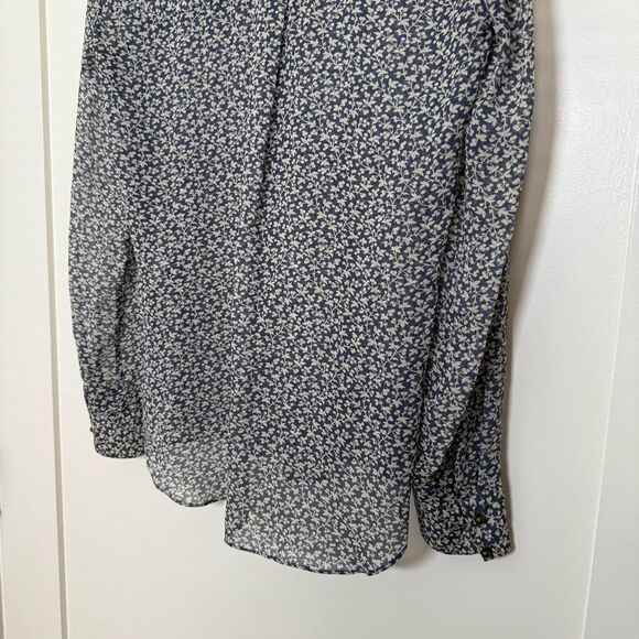 Veronica Beard Blouse Sz 4 Blue White Floral V Neck Long Sleeve Sheer Silk Boho - Picture 10 of 15